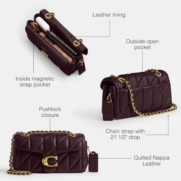 Coach Women Black Currant 100% Cow Leather Imported Push Lock Tabby Shoulder Bag - Picture 3 of 6